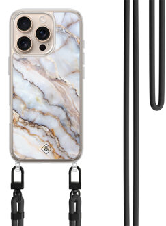 Casimoda iPhone 16 Pro hoesje met zwart koord - Marble dream Grijs/zilverkleurig