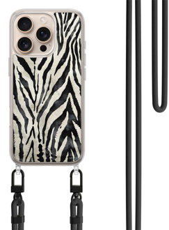 Casimoda iPhone 16 Pro hoesje met zwart koord - Zebra Safari