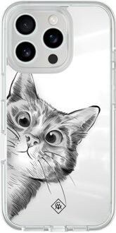 Casimoda iPhone 16 Pro hybride hoesje - Kat kiekeboe Grijs/zilverkleurig