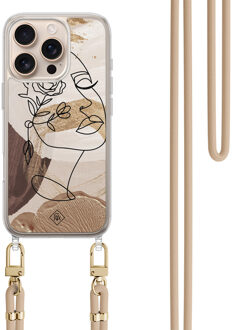 Casimoda iPhone 16 Pro Max hoesje met beige koord - Abstract gezicht bruin Bruin/beige