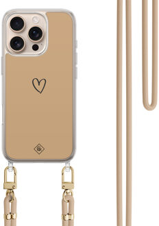 Casimoda iPhone 16 Pro Max hoesje met beige koord - Hart bruin Bruin/beige