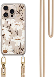 Casimoda iPhone 16 Pro Max hoesje met beige koord - In bloom Zwart