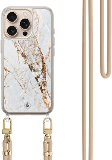 Casimoda iPhone 16 Pro Max hoesje met beige koord - Marmer goud Goudkleurig