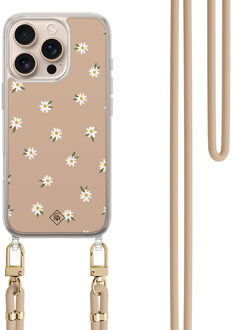 Casimoda iPhone 16 Pro Max hoesje met beige koord - Sweet daisies Bruin/beige