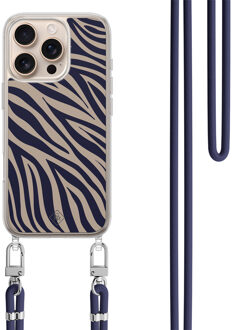 Casimoda iPhone 16 Pro Max hoesje met donkerblauw koord - Wavy twist