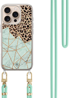 Casimoda iPhone 16 Pro Max hoesje met mint koord - Luipaard marmer mint