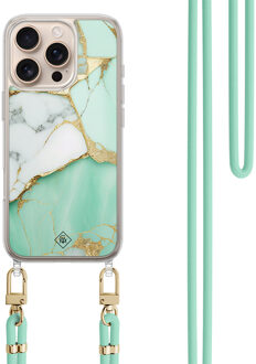 Casimoda iPhone 16 Pro Max hoesje met mint koord - Marmer mintgroen