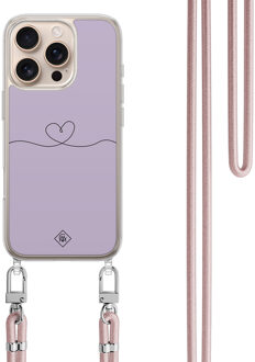 Casimoda iPhone 16 Pro Max hoesje met rosegoud koord - Hart lila Paars