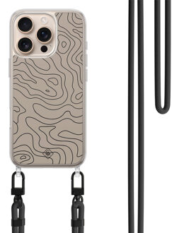Casimoda iPhone 16 Pro Max hoesje met zwart koord - Abstract lines Bruin/beige