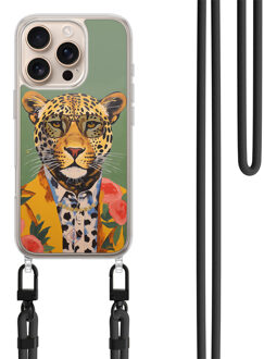 Casimoda iPhone 16 Pro Max hoesje met zwart koord - Luipaard hipster Groen
