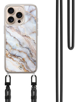 Casimoda iPhone 16 Pro Max hoesje met zwart koord - Marble dream Grijs/zilverkleurig