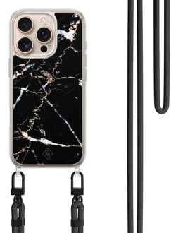 Casimoda iPhone 16 Pro Max hoesje met zwart koord - Marmer zwart