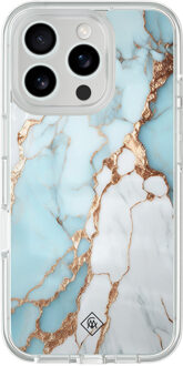 Casimoda iPhone 16 Pro Max hybride hoesje - Marmer lichtblauw