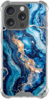 Casimoda iPhone 16 Pro Max shockproof hoesje - Ocean marble Blauw, Goudkleurig