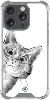 Casimoda iPhone 16 Pro shockproof hoesje - Kat kiekeboe Grijs/zilverkleurig