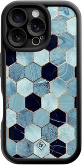 Casimoda iPhone 16 Pro zwarte case - Blue cubes Blauw