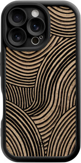 Casimoda iPhone 16 Pro zwarte case - Ebony waves Zwart, Bruin/beige