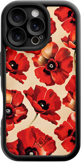 Casimoda iPhone 16 Pro zwarte case - Poppy flowers Rood
