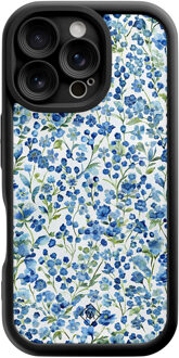 Casimoda iPhone 16 Pro zwarte case - Vintage blue floral Blauw
