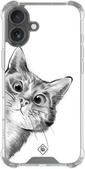 Casimoda iPhone 16 shockproof hoesje - Kat kiekeboe Grijs/zilverkleurig
