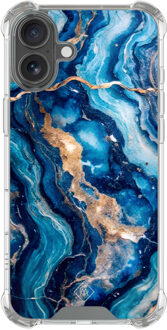 Casimoda iPhone 16 shockproof hoesje - Ocean marble Blauw, Goudkleurig