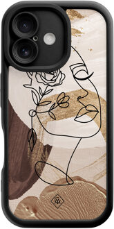 Casimoda iPhone 16 zwarte case - Abstract gezicht bruin Bruin/beige