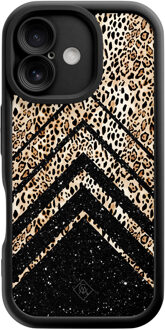 Casimoda iPhone 16 zwarte case - Chevron luipaard Zwart, Bruin/beige