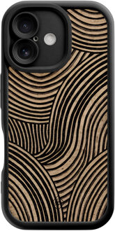 Casimoda iPhone 16 zwarte case - Ebony waves Zwart, Bruin/beige