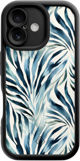 Casimoda iPhone 16 zwarte case - Japandi waves Blauw
