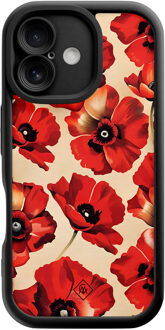 Casimoda iPhone 16 zwarte case - Poppy flowers Rood