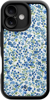 Casimoda iPhone 16 zwarte case - Vintage blue floral Blauw