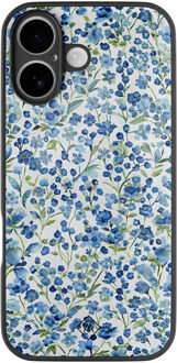 Casimoda iPhone 17 glazen hardcase - Vintage blue floral Blauw