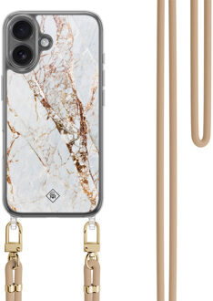 Casimoda iPhone 17 hoesje met beige koord - Marmer goud Goudkleurig