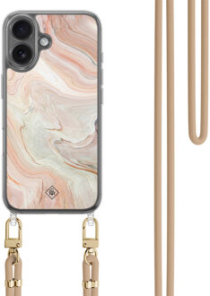 Casimoda iPhone 17 hoesje met beige koord - Marmer waves Bruin/beige