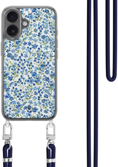 Casimoda iPhone 17 hoesje met donkerblauw koord - Vintage blue floral