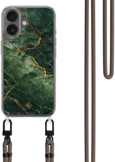 Casimoda iPhone 17 hoesje met donkerbruin koord - Emerald Marble Groen