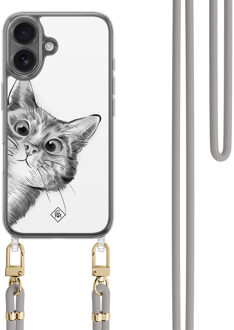 Casimoda iPhone 17 hoesje met grijs koord - Peekaboo kat Grijs/zilverkleurig