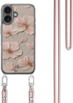 Casimoda iPhone 17 hoesje met rosegoud koord - Soft flowers Bruin/beige
