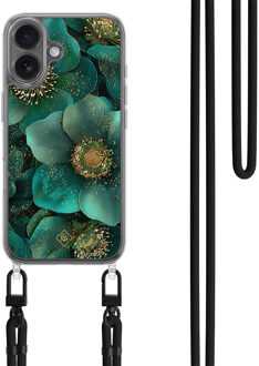 Casimoda iPhone 17 hoesje met zwart koord - Emerald flowers Groen
