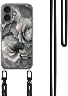 Casimoda iPhone 17 hoesje met zwart koord - Pioenroos Grijs/zilverkleurig