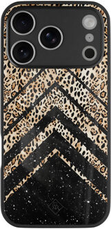 Casimoda iPhone 17 Pro glazen hardcase - Chevron luipaard Zwart