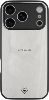 Casimoda iPhone 17 Pro glazen hardcase - Vive la vie Grijs/zilverkleurig