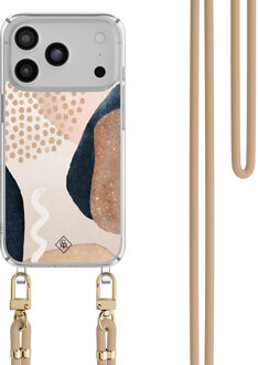 Casimoda iPhone 17 Pro hoesje met beige koord - Abstract dots Bruin/beige