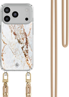 Casimoda iPhone 17 Pro hoesje met beige koord - Marmer goud Goudkleurig