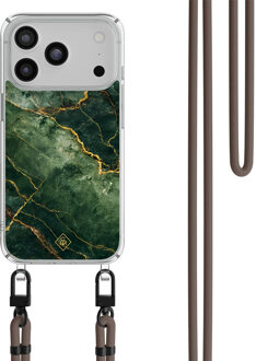 Casimoda iPhone 17 Pro hoesje met donkerbruin koord - Emerald Marble Groen