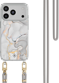Casimoda iPhone 17 Pro hoesje met grijs koord - Marmer grijs Grijs/zilverkleurig