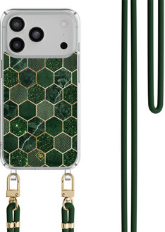 Casimoda iPhone 17 Pro hoesje met groen koord - Kubus groen
