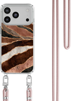 Casimoda iPhone 17 Pro hoesje met rosegoud koord - Earth Agate Multi