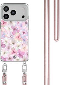 Casimoda iPhone 17 Pro hoesje met rosegoud koord - Hortensia Paars