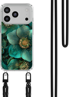 Casimoda iPhone 17 Pro hoesje met zwart koord - Emerald flowers Groen
